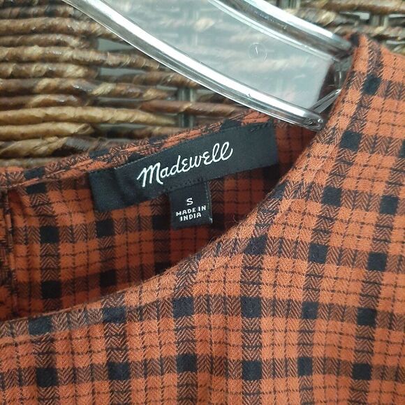 Madewell Ruffle Front Plaid Blouse Top Women's Small Burnt Orange Fall Prairie - Picture 6 of 9